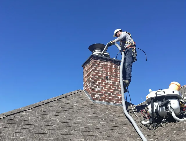 Dedicated Norfolk Chimney Sweep team member cleaning a chimney in Norfolk, MA