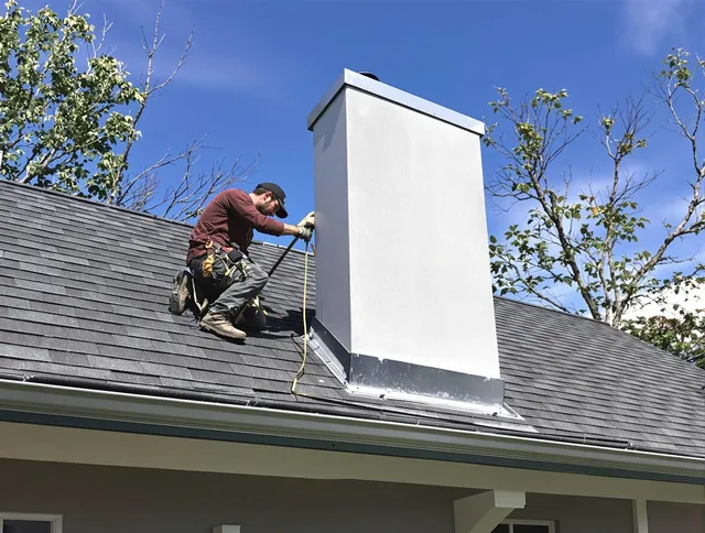Norfolk Chimney Sweep team member finishing chimney construction in Norfolk, MA