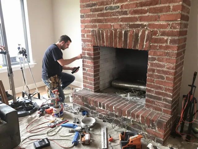 Norfolk Chimney Sweep specialist finalizing chimney liner service in Norfolk, MA