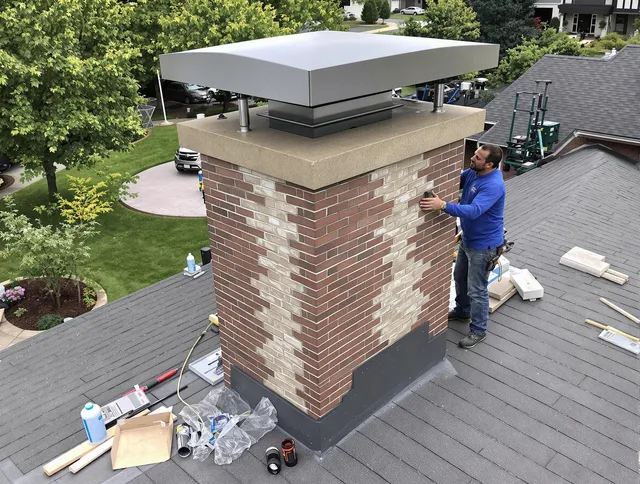 Norfolk Chimney Sweep team working on a custom chimney remodel in Norfolk, MA